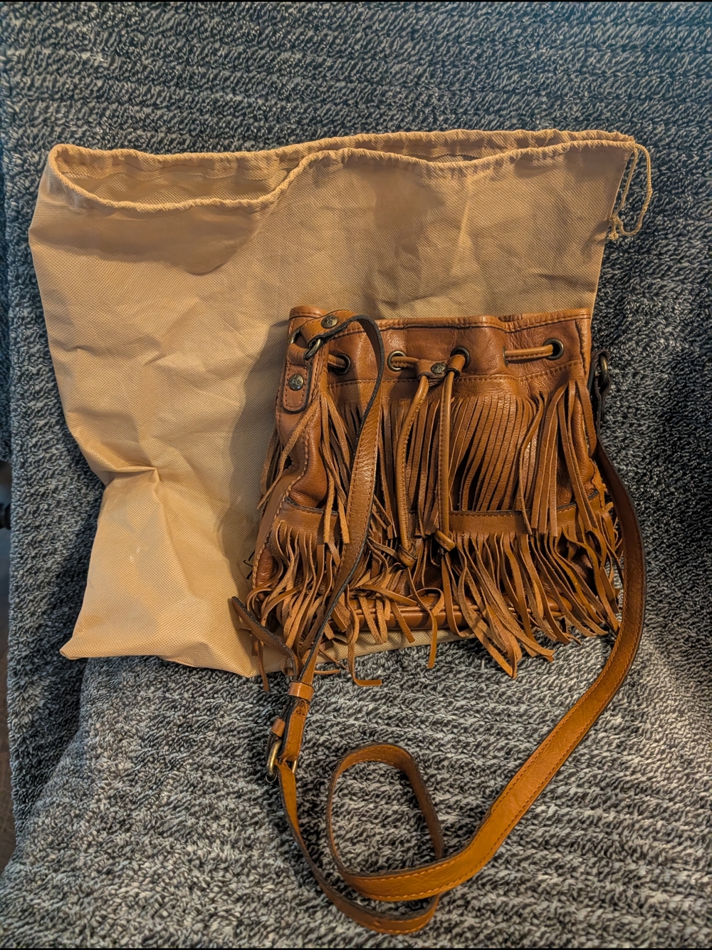 Patricia Nash Tan Leather Fringe Drawstring Crossbody - Picture 11 of 11